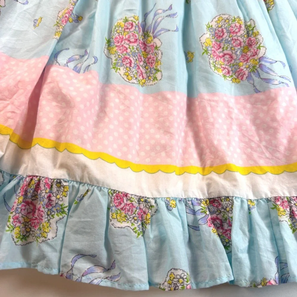 Laura‎ Ashley Dress Girls 4 Blue Floral Polka Dot Sleeveless Bow Y2K Girls EUC